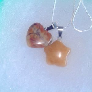 Boho Jasper Heart and Aventurine Star Sterling Silver 24” Neckla…